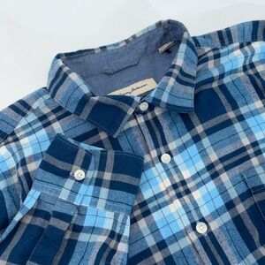Tommy Bahama Mens XXL Blue Grey Plaid Long Sleeve Button Down Shirt Cotton Blend